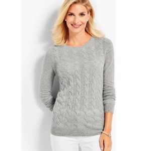 Talbots Gray Button Cuff Cable Knit Wool Sweater